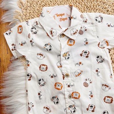 Conj. Camisa Safari e Bermuda em Sarja - Off White e Laranja